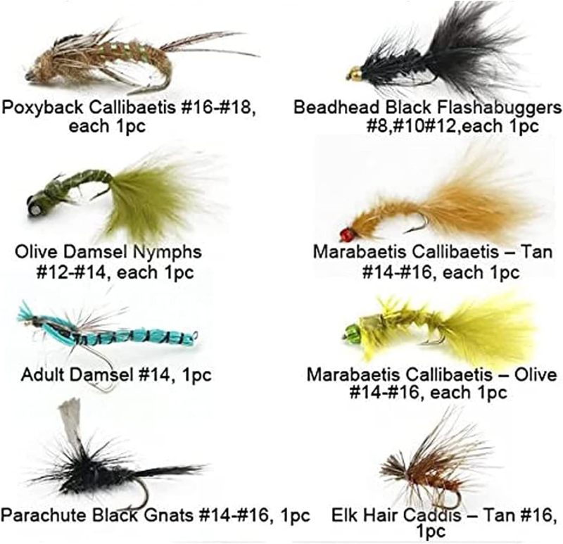 Best Assortment Flies Combo Carp Flies Wet Trout Fishing Flies Dry Flies,Nymphs,Streamers,Salt Water Flies with Silicone Fly Box Packing