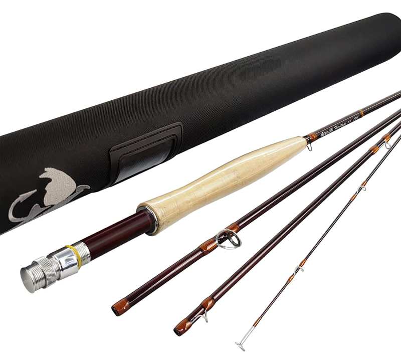 Heritage Series Fly Fishing Rod - 4 Pieces 9FT IM8 Carbon Blank Classic Forgiving Medium Fast Action Fly Rod with Burgundy Finish and Premier Portuguese Cork Handle (4/5/6/7/8wt)