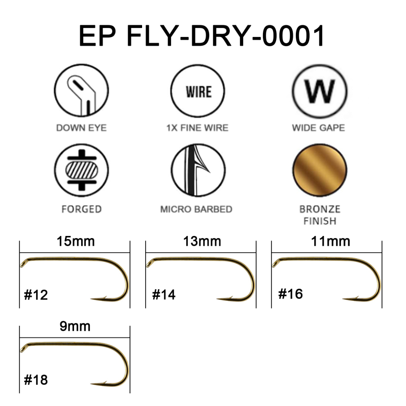 Eupheng Fly Fishing Hooks 100pc Pack Micro Barbed High Carbon Steel Bronze Forged for Dry Flies, Curved Nymphs, Shrimp,Caddis Pupa