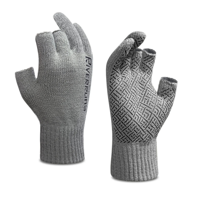 Winter Thicken Knitted Gloves Outdoor Thermal Windproof Driving Mittens 3-Cut Fingers Gloves Men Fishing Ice Fishing Hunting