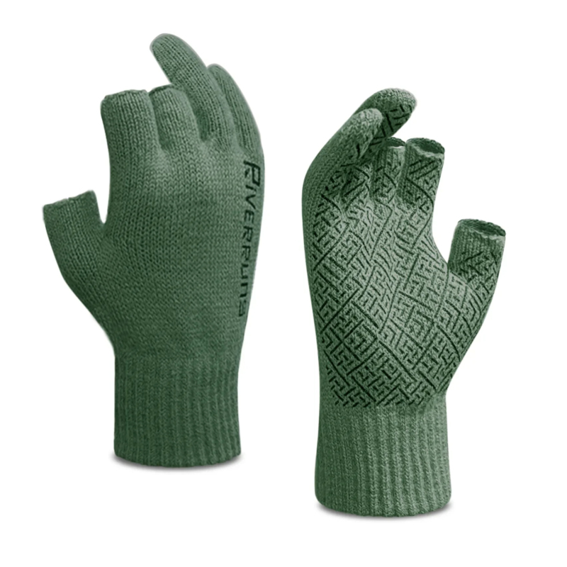 Winter Thicken Knitted Gloves Outdoor Thermal Windproof Driving Mittens 3-Cut Fingers Gloves Men Fishing Ice Fishing Hunting