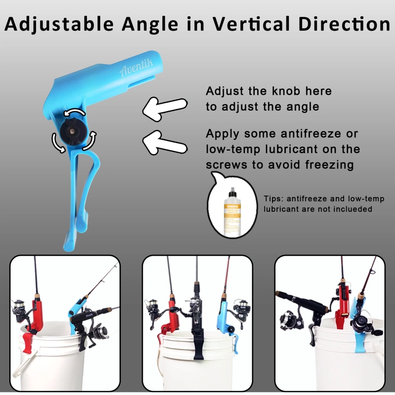 Aventik Bucket Rod Holder for Spinning Fishing Ice Fishing, Adjustable Angle in Vertical Direction, Durable in Extremely Cold Weather, Free Your Hands, Improve Your Efficiency, Also a Rod Storage Rack