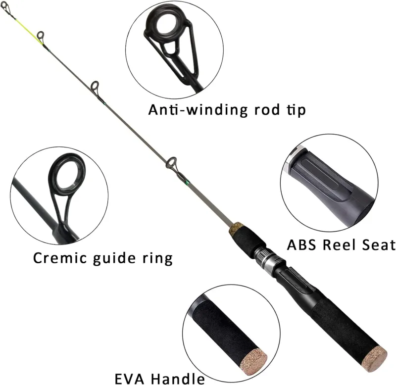Tailored Tackle Ice Fishing Rod Reel Combo 28 in. Medium Light Fast Action  Multi-Species Ice Fishing Pole Walleye Perch Panfish Bluegill Crappie 