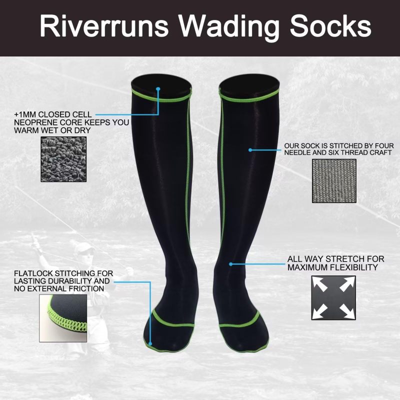 Riverruns Frictionless Wading Socks, Neoprene Wet-suit Wader socks for Men and Women Outdoor Fishing, Surfing, Wakeboarding