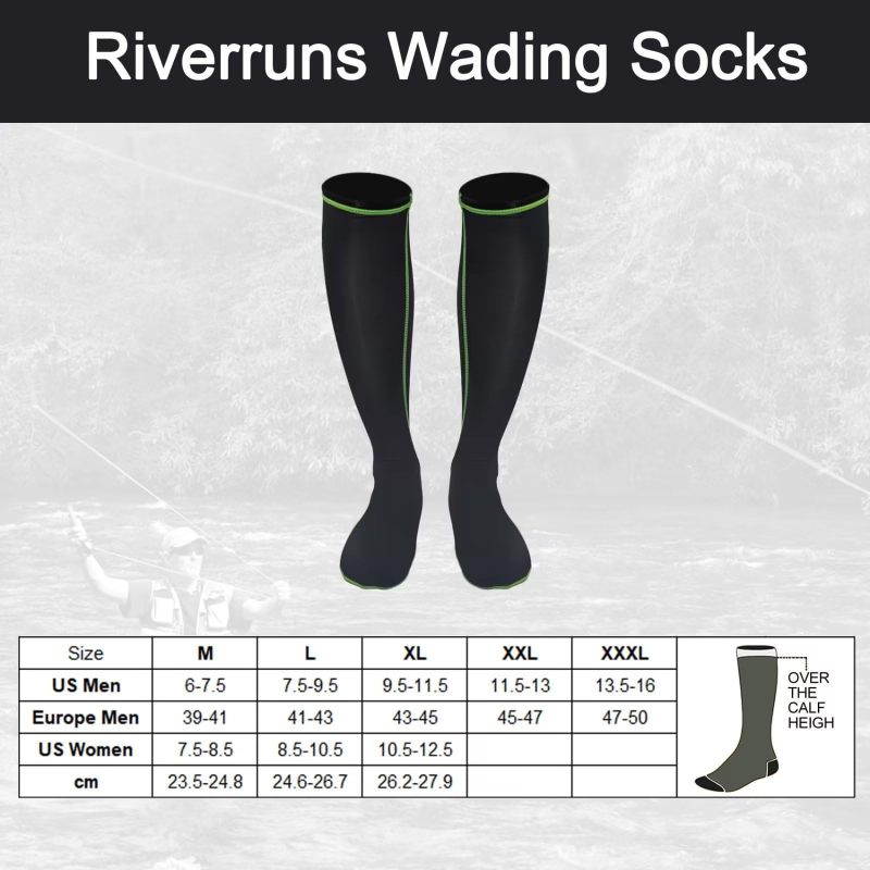 Riverruns Frictionless Wading Socks, Neoprene Wet-suit Wader socks for Men and Women Outdoor Fishing, Surfing, Wakeboarding