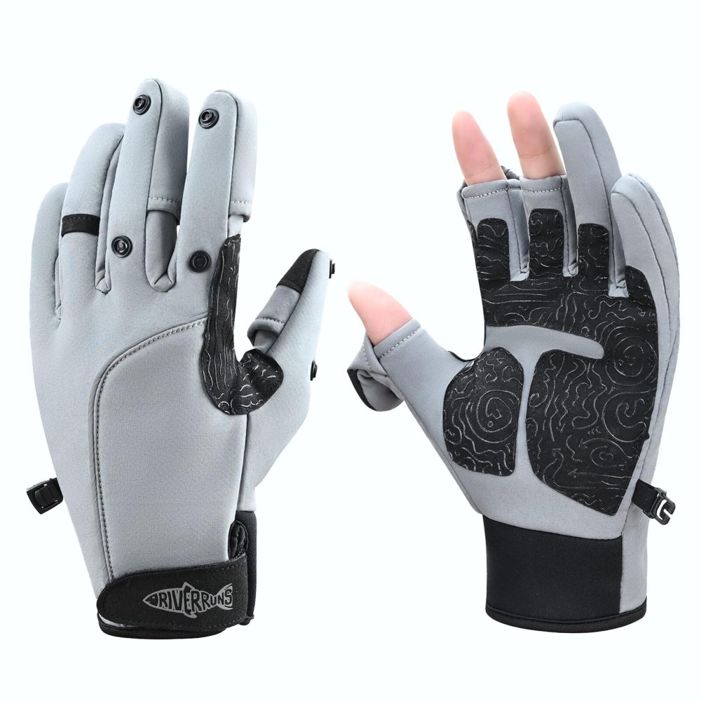 Riverruns Flexible Fishing Gloves Fleece Lining Windproof Ice Fishing Gloves Water-Repellent Touchscreen 3 Cut Fingers
