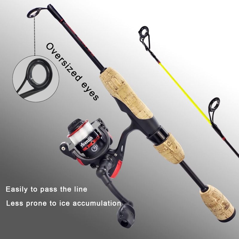 Aventik Ultralight Ice Fishing Rod 24/26/28/30/32 inch Medium Light Fast Action Multi Target Species Spinning Ice Fishing Rods for Walleye Perch Panfish and Trout