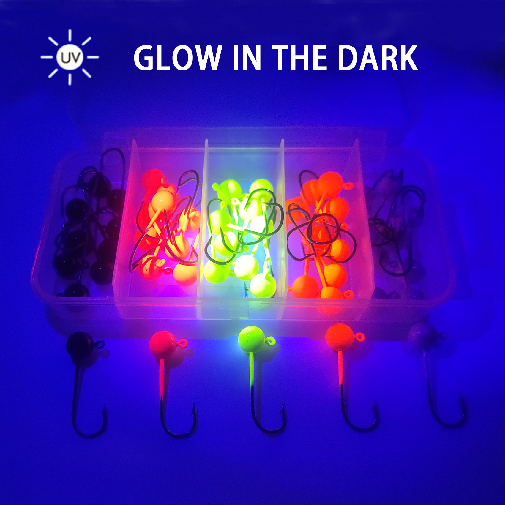 Eupheng 50pcs Fly Tying Jigs Kit Glow in the Dark Jig Heads for Fly Fishing, Jig Head Fly Fishing Hooks DIY Lure Making Kit Suit for Tying Flies