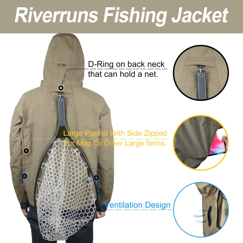 Riverruns Fishing Jacket Breathable Outdoor Waterproof Rain Wading Jacket for Men Fishing,Hiking,Kayak and Hunting