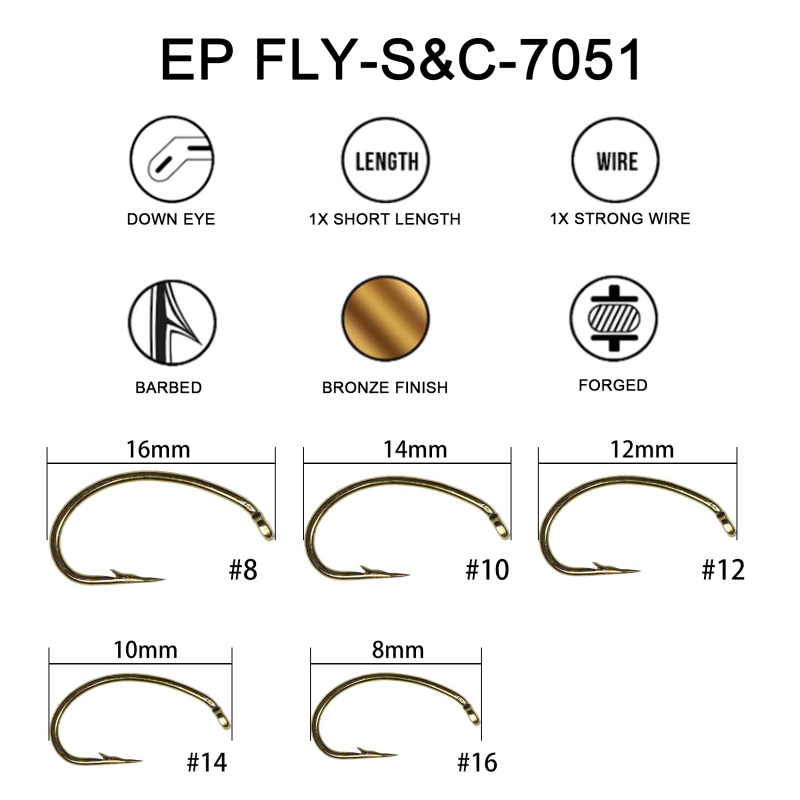 Eupheng Fly Hooks Assortment of Best Sizes Dry Wet Nymph Shrimp&amp;Pupa, Streamer, Caddis, Jig, Scud Flies Great Value Package Micro Barbed High Carbon Steel Bronze Forged Fishing Hooks