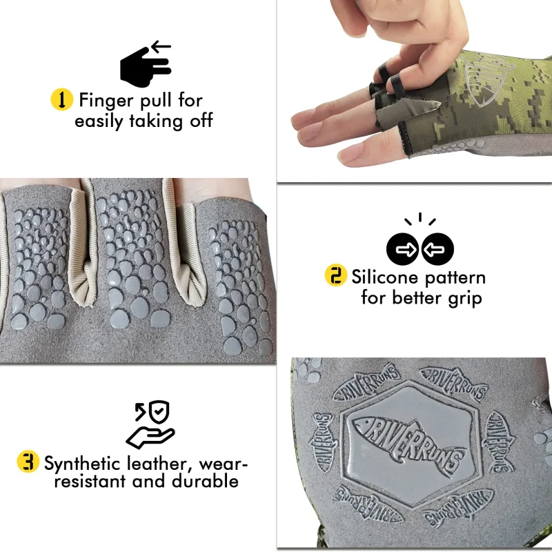 Riverruns Fishing Gloves, UPF50+ Sun Gloves, Fingerless Fishing Gloves, Lightweight Breathable Fishing Gloves Men for Kayaking Paddling Driving Hiking Fishing