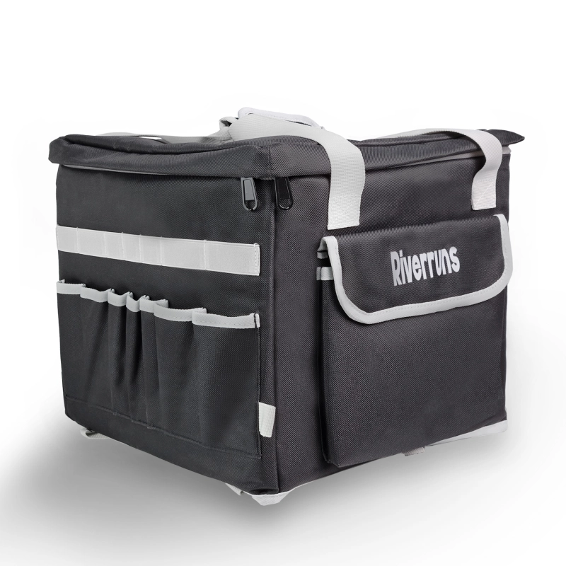 Riverruns Kayak Crate Bag Durable Saltwater- Resistant Kayak Fishing Bag with 3 Fishing Rod Holders Large Kayak Fishing Tackle Storage Bag for Milk Crate-13x13 in