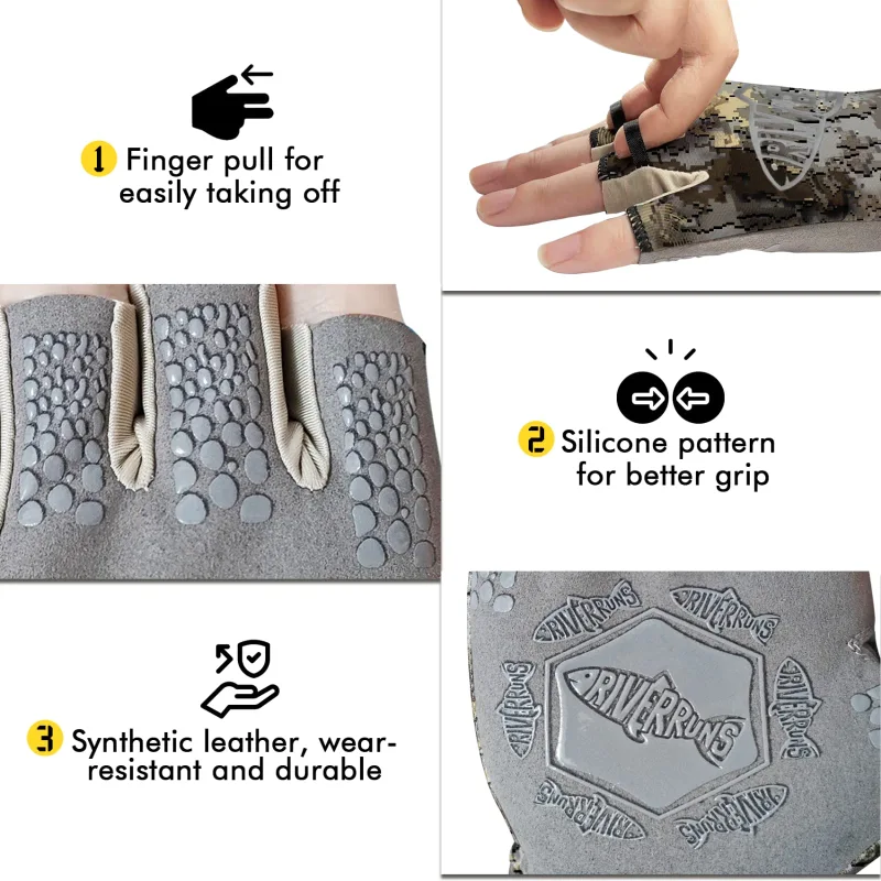Riverruns Fishing Gloves, UPF50+ Sun Gloves, Fingerless Fishing Gloves, Lightweight Breathable Fishing Gloves Men for Kayaking Paddling Driving Hiking Fishing
