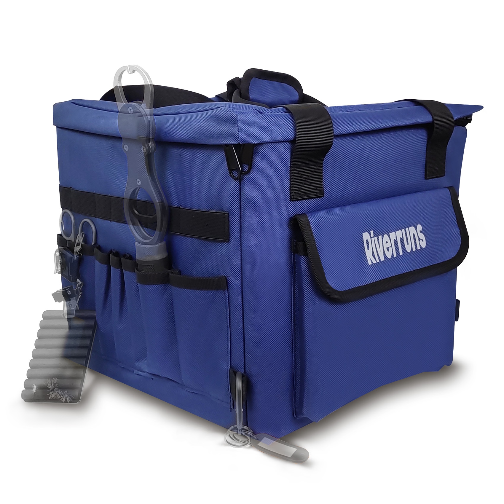 Riverruns Kayak Crate Bag Durable Saltwater- Resistant Kayak Fishing Bag with 3 Fishing Rod Holders Large Kayak Fishing Tackle Storage Bag for Milk Crate-13x13 in