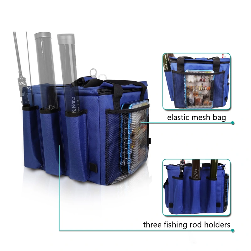 Riverruns Kayak Crate Bag Durable Saltwater- Resistant Kayak Fishing Bag with 3 Fishing Rod Holders Large Kayak Fishing Tackle Storage Bag for Milk Crate-13x13 in