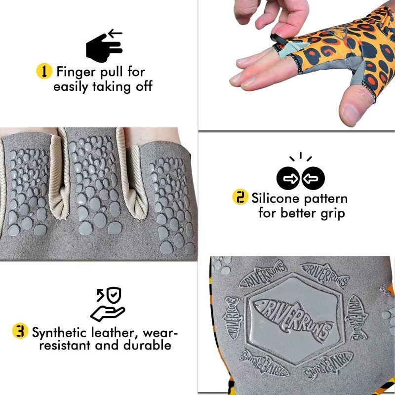 Riverruns Design Fishing Gloves Shortened Wrist UPF50+ Sun Gloves Fingerless Lightweight Breathable Hiking Driving Kayaking Paddling