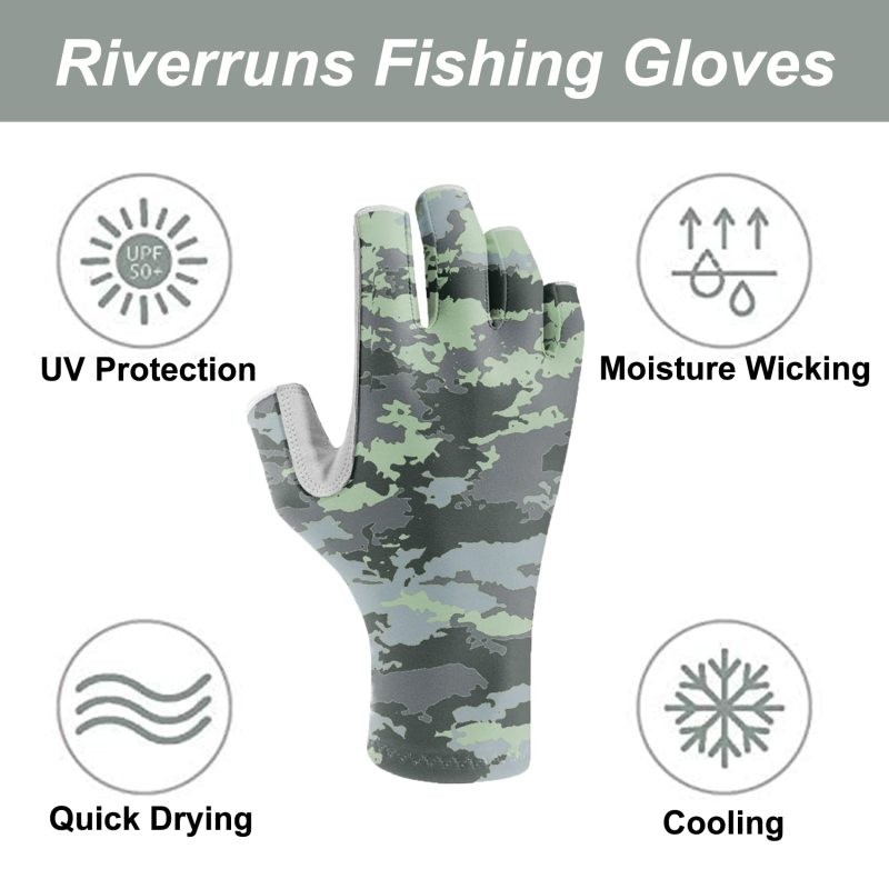 Riverruns UPF 50+ Fingerless Fishing Gloves UV Protection Fishing Sun Gloves for Men and Women Fishing, Boating, Kayaking, Hiking, Running, Cycling and Driving