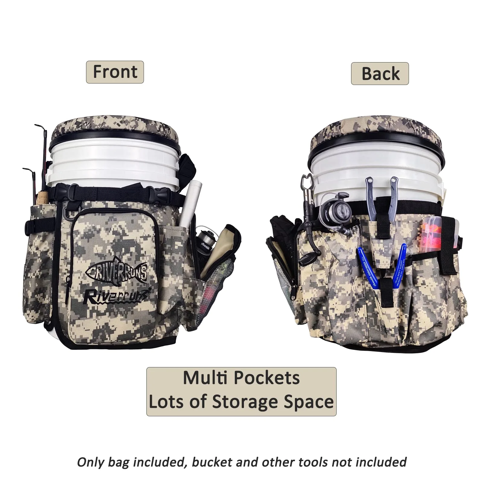 Ice Fishing General Fishing Bucket Tool Organizer, Multiple pockets, Adjustable Bucket Caddy Tackle Bag for 5-Gallon Bucket Ice Fishing General Fishing Bucket Tool Organizer, Multiple pockets, Adjustable Bucket Caddy Tackle Bag for 5-Gallon Bucket