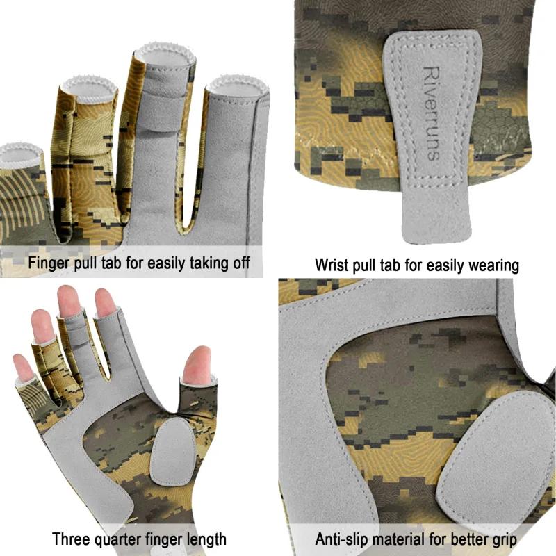 Riverruns UPF 50+ Fingerless Fishing Gloves UV Protection Fishing Sun Gloves for Men and Women Fishing, Boating, Kayaking, Hiking, Running, Cycling and Driving