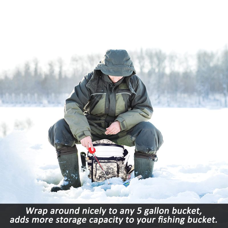 Ice Fishing General Fishing Bucket Tool Organizer, Multiple pockets, Adjustable Bucket Caddy Tackle Bag for 5-Gallon Bucket