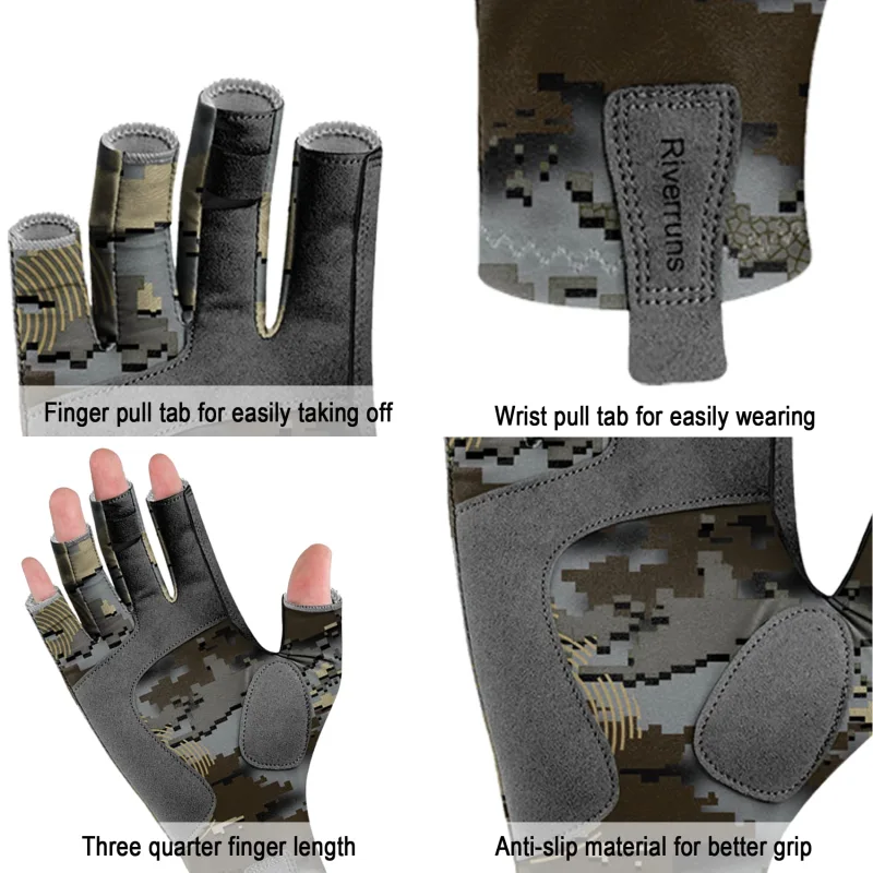Riverruns UPF 50+ Fingerless Fishing Gloves UV Protection Fishing Sun Gloves for Men and Women Fishing, Boating, Kayaking, Hiking, Running, Cycling and Driving