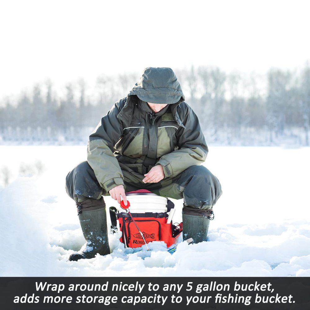 Ice Fishing General Fishing Bucket Tool Organizer, Multiple pockets, Adjustable Bucket Caddy Tackle Bag for 5-Gallon Bucket