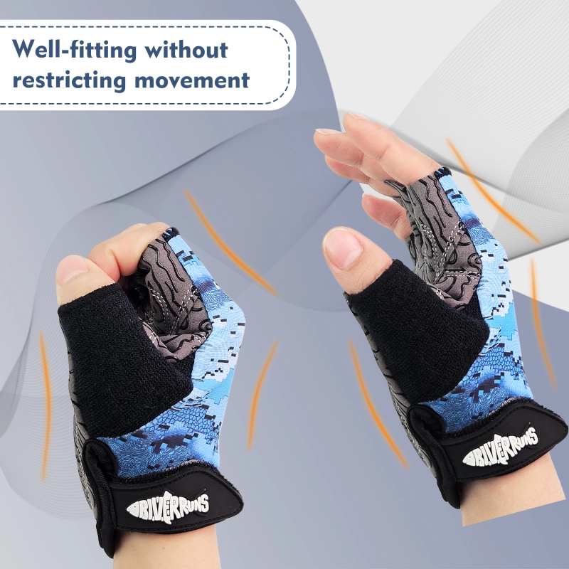 Riverruns Kayak Gloves Half Finger Padded Palm Sailing Gloves UPF50+ Fishing Gloves for Paddling, Sailing, Cycling, Driving