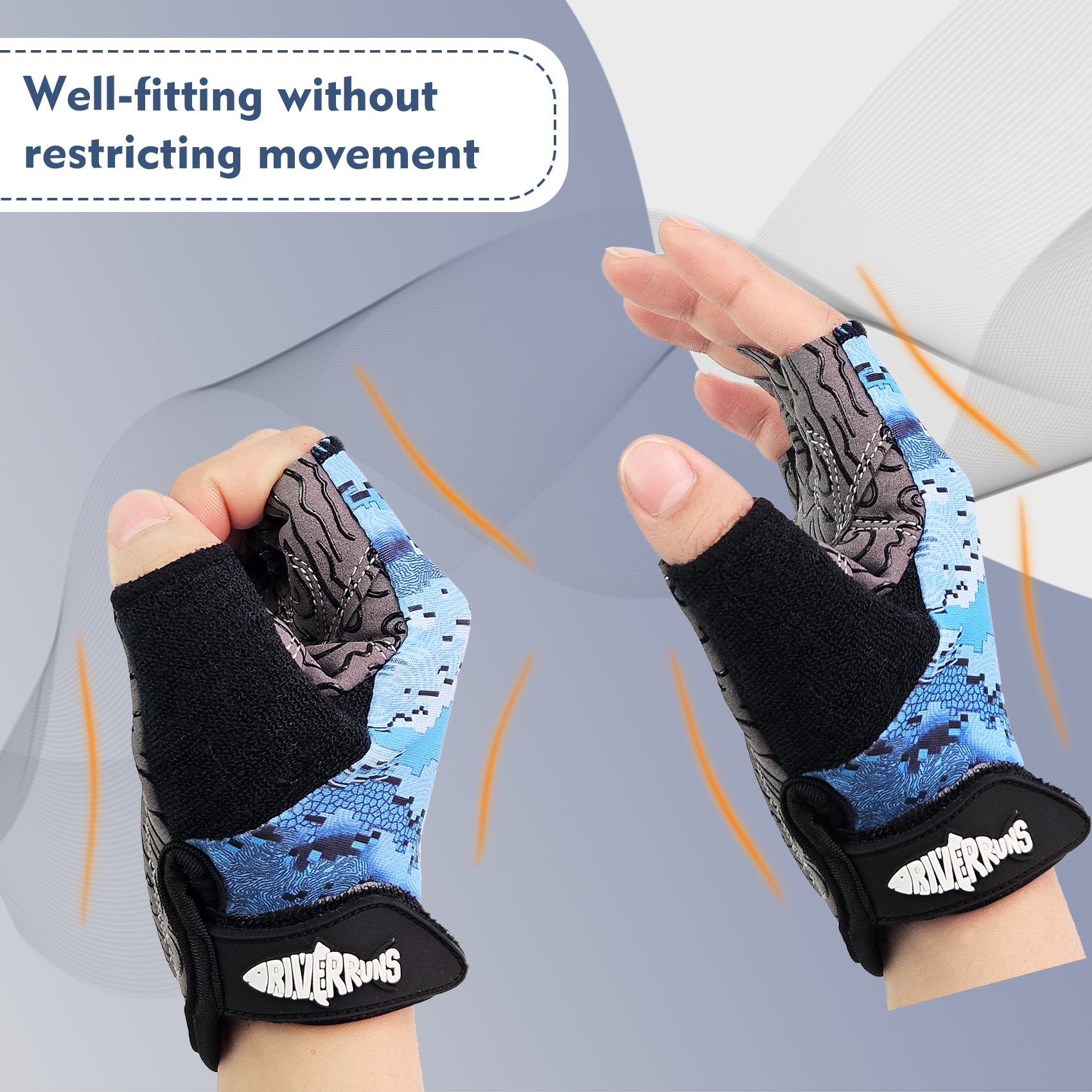 Riverruns Kayak Gloves Half Finger Padded Palm Sailing Gloves UPF50+ Fishing Gloves for Paddling, Sailing, Cycling, Driving