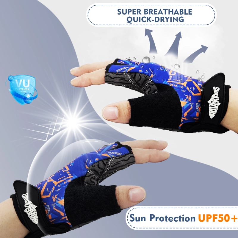 Riverruns Kayak Gloves Half Finger Padded Palm Sailing Gloves UPF50+ Fishing Gloves for Paddling, Sailing, Cycling, Driving