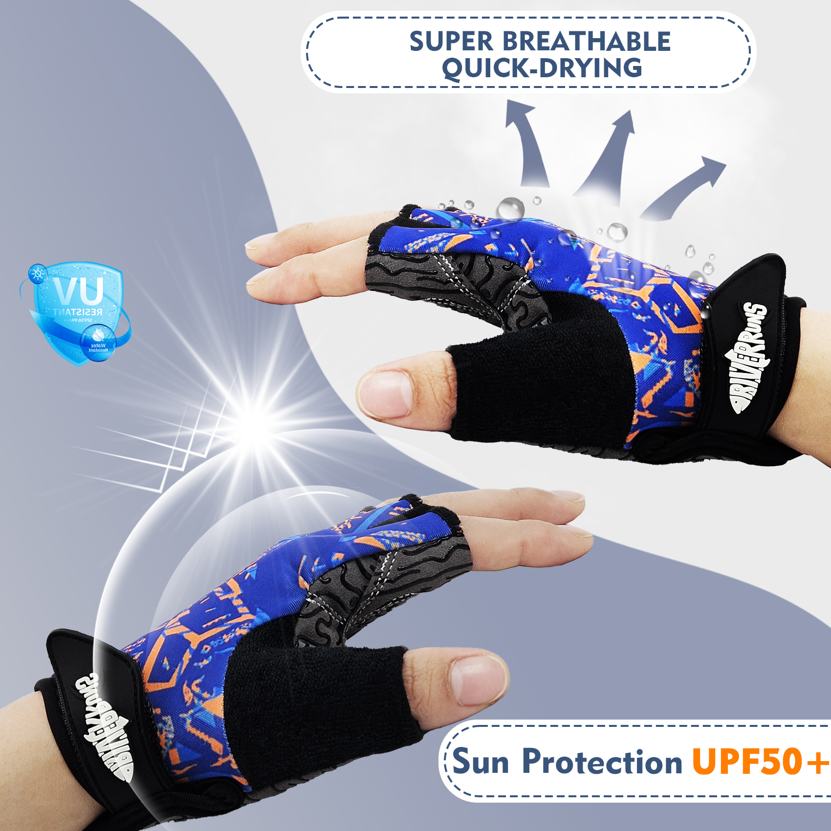 Riverruns Kayak Gloves Half Finger Padded Palm Sailing Gloves UPF50+ Fishing Gloves for Paddling, Sailing, Cycling, Driving