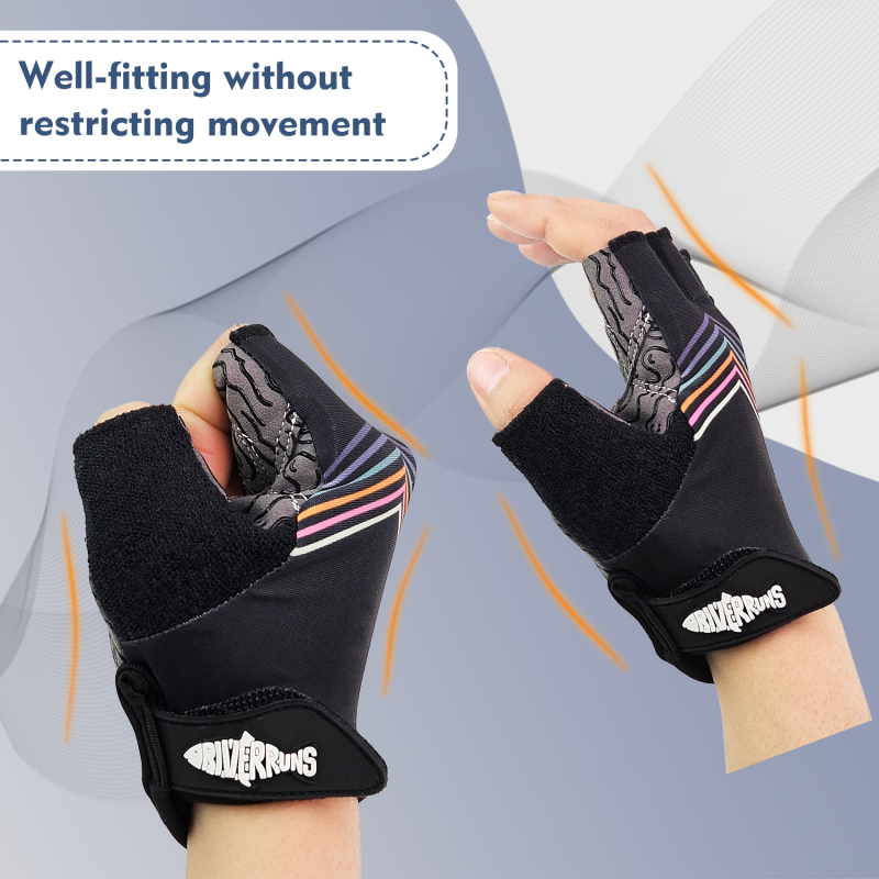 Riverruns Kayak Gloves Half Finger Padded Palm Sailing Gloves UPF50+ Fishing Gloves for Paddling, Sailing, Cycling, Driving