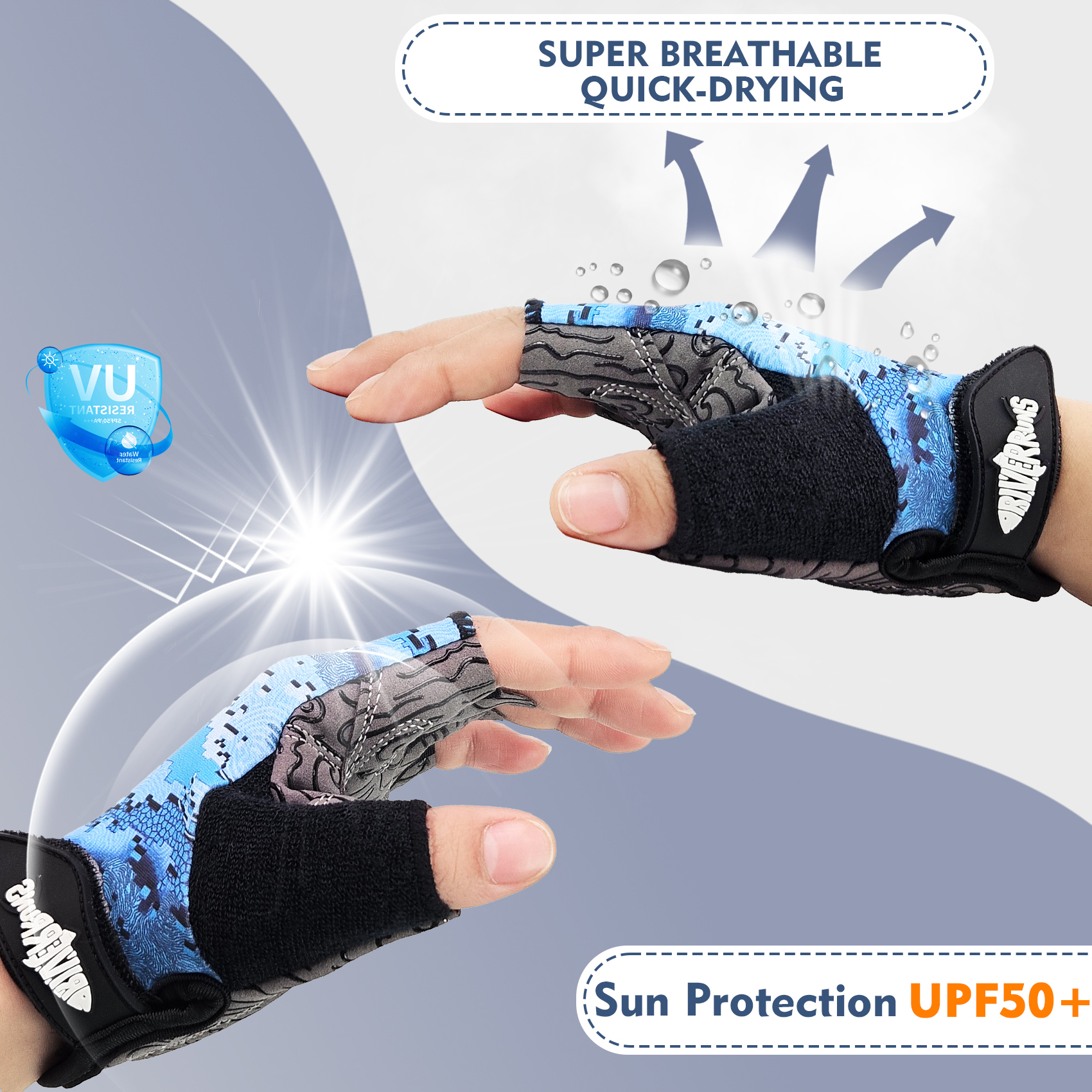 Riverruns Kayak Gloves Half Finger Padded Palm Sailing Gloves UPF50+ Fishing Gloves for Paddling, Sailing, Cycling, Driving
