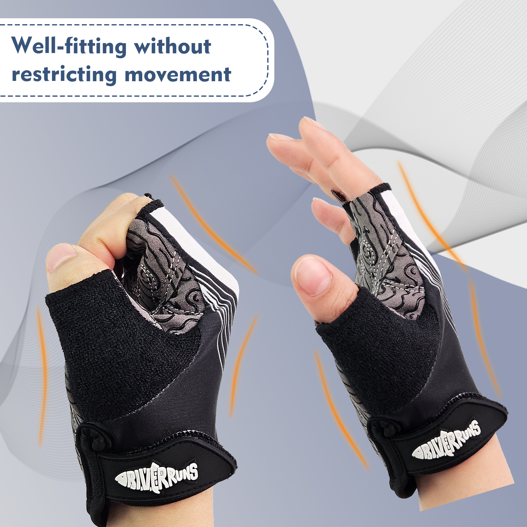Riverruns Kayak Gloves Half Finger Padded Palm Sailing Gloves UPF50+ Fishing Gloves for Paddling, Sailing, Cycling, Driving