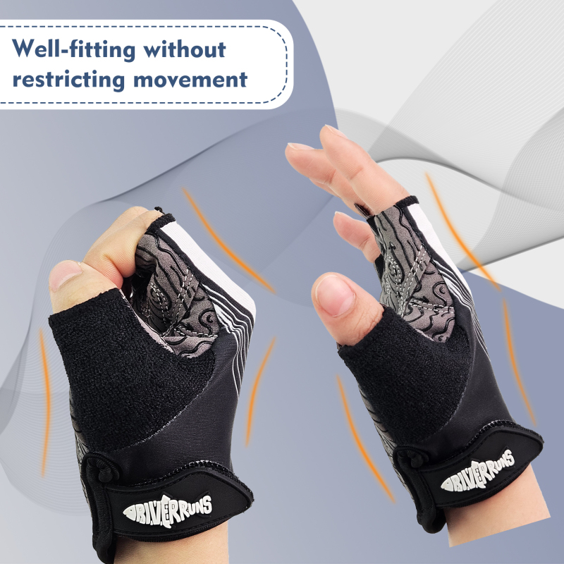 Riverruns Kayak Gloves Half Finger Padded Palm Sailing Gloves UPF50+ Fishing Gloves for Paddling, Sailing, Cycling, Driving