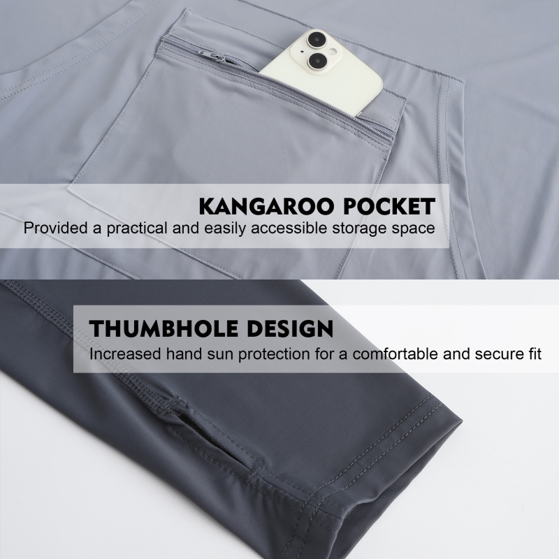 UPF 50+ Sun Protection Hoodie Shirt Rash Guard Long Sleeve Shirt Kangaroo Pocket Ice-Cool Quick Dry Shirts