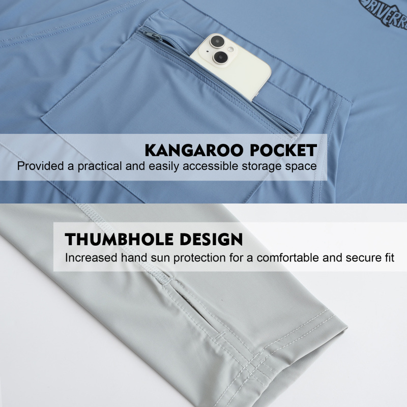 UPF 50+ Sun Protection Hoodie Shirt Rash Guard Long Sleeve Shirt Kangaroo Pocket Ice-Cool Quick Dry Shirts