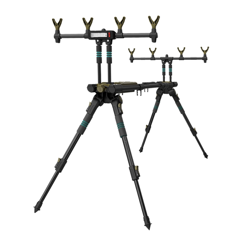 BLACK PAW Retractable Carp Fishing Rod Stand Holder Adjustable Fishing Pole Pod Stand with 6 PCS V-Shape Rod Rest Head and Carry Bag