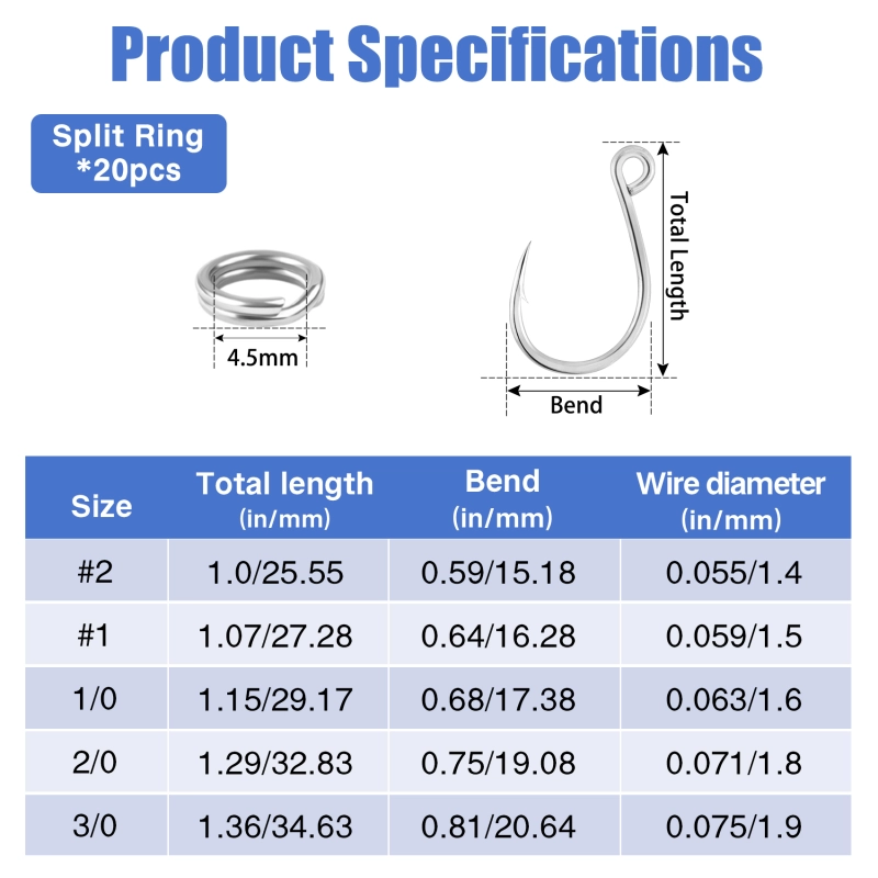Eupheng Inline Single Replacement Hooks for Lures, Baits and Plugs, High Carbon Steel – Ideal for Saltwater and Freshwater Fishing in Various Sizes 6-3/0