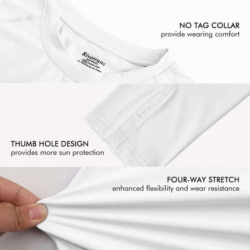 UPF 50+ Men's Long Sleeve Cooling Quick Dry Shirt Sun Breathable Shirt Thumbhole Shirts Rash Guard for Fishing Swim