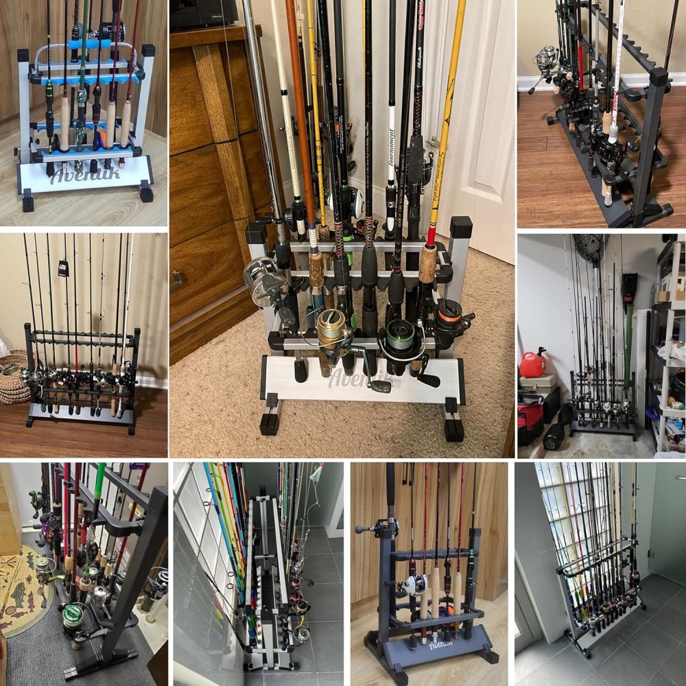 Aventik Fishing Rod Rack, Silver/Gunsmoke Aluminum 12&24 Rods Fishing Rod Holder
