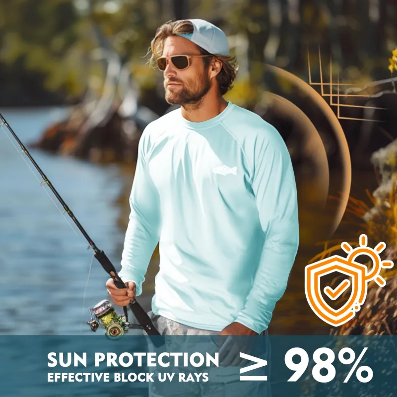 UPF 50+ Men's Long Sleeve Cooling Quick Dry Shirt Sun Breathable Shirt Thumbhole Shirts Rash Guard for Fishing Swim