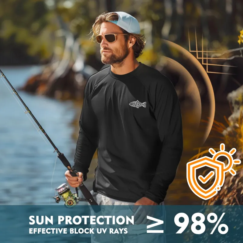 UPF 50+ Men's Long Sleeve Cooling Quick Dry Shirt Sun Breathable Shirt Thumbhole Shirts Rash Guard for Fishing Swim