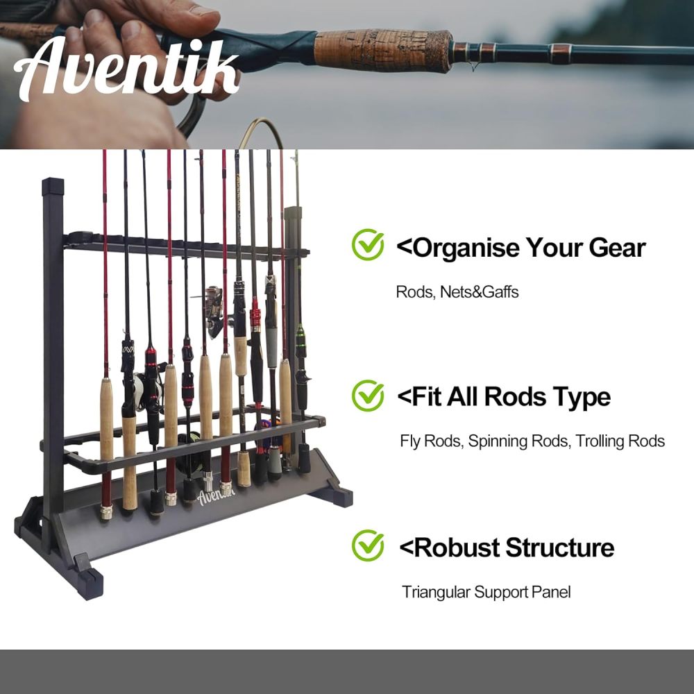 Aventik Fishing Rod Rack, Silver/Gunsmoke Aluminum 12&24 Rods Fishing Rod Holder