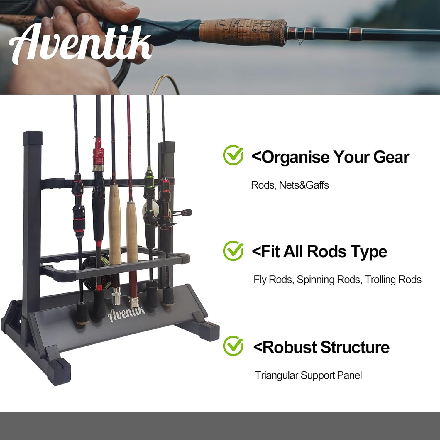 Aventik Fishing Rod Rack, Silver/Gunsmoke Aluminum 12&24 Rods Fishing Rod  Holder