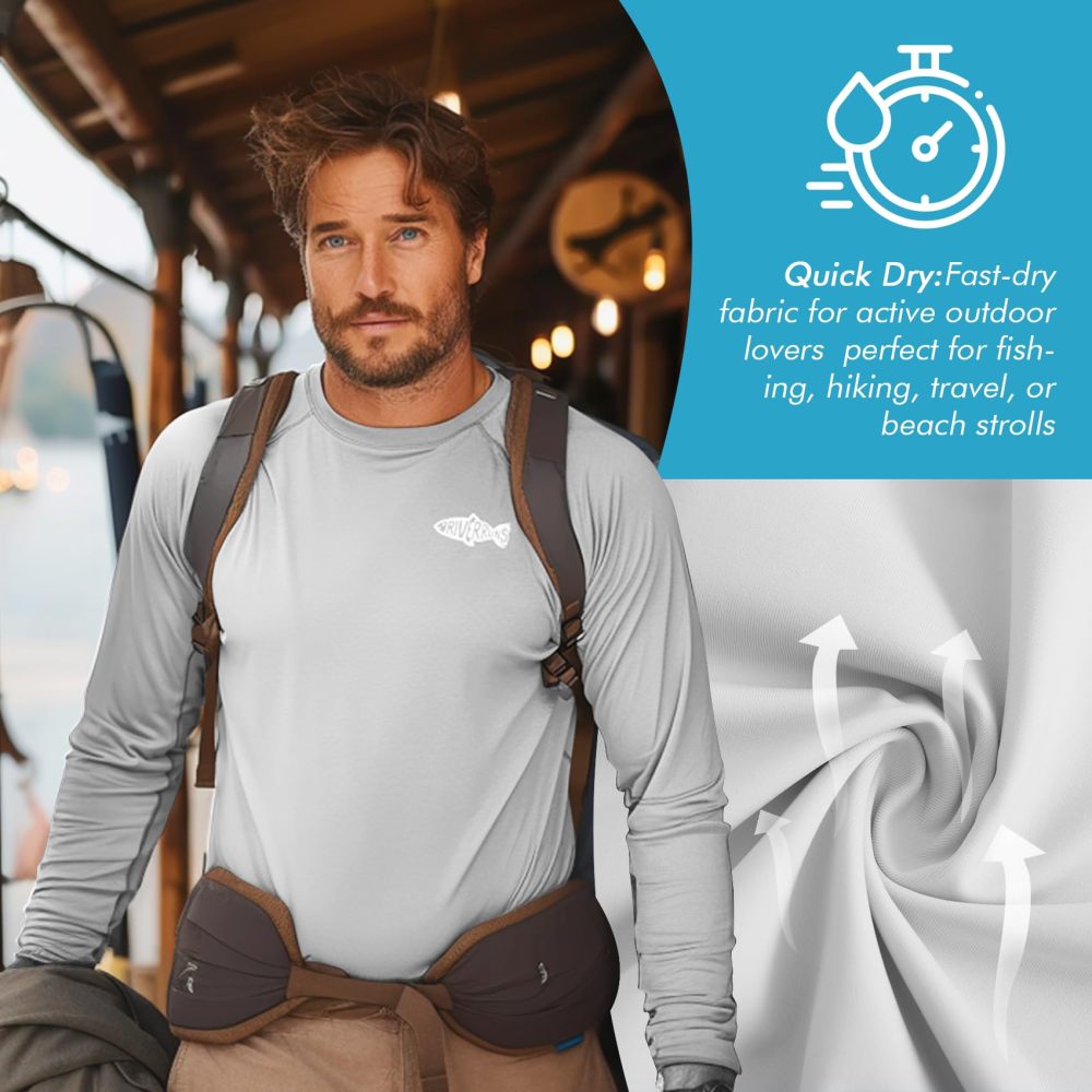 UPF 50+ Men's Long Sleeve Cooling Quick Dry Shirt Sun Breathable Shirt Thumbhole Shirts Rash Guard for Fishing Swim