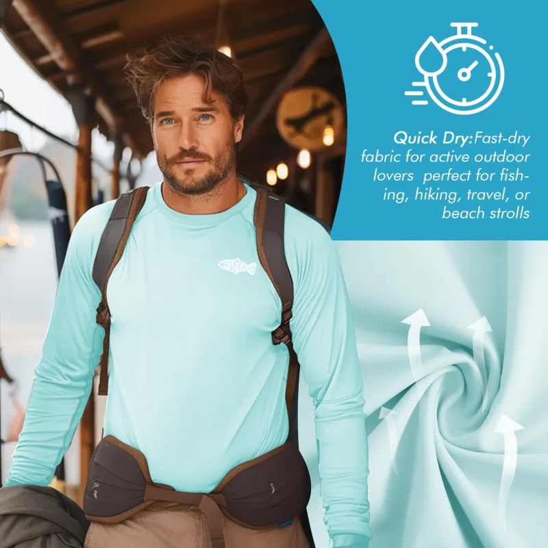 UPF 50+ Men's Long Sleeve Cooling Quick Dry Shirt Sun Breathable Shirt Thumbhole Shirts Rash Guard for Fishing Swim