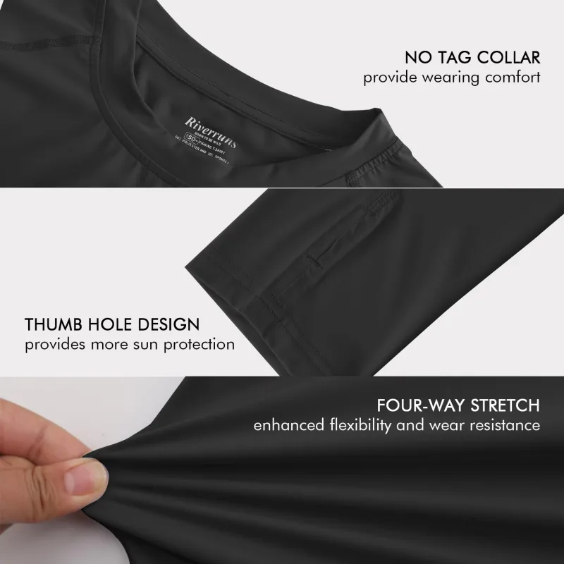 UPF 50+ Men's Long Sleeve Cooling Quick Dry Shirt Sun Breathable Shirt Thumbhole Shirts Rash Guard for Fishing Swim