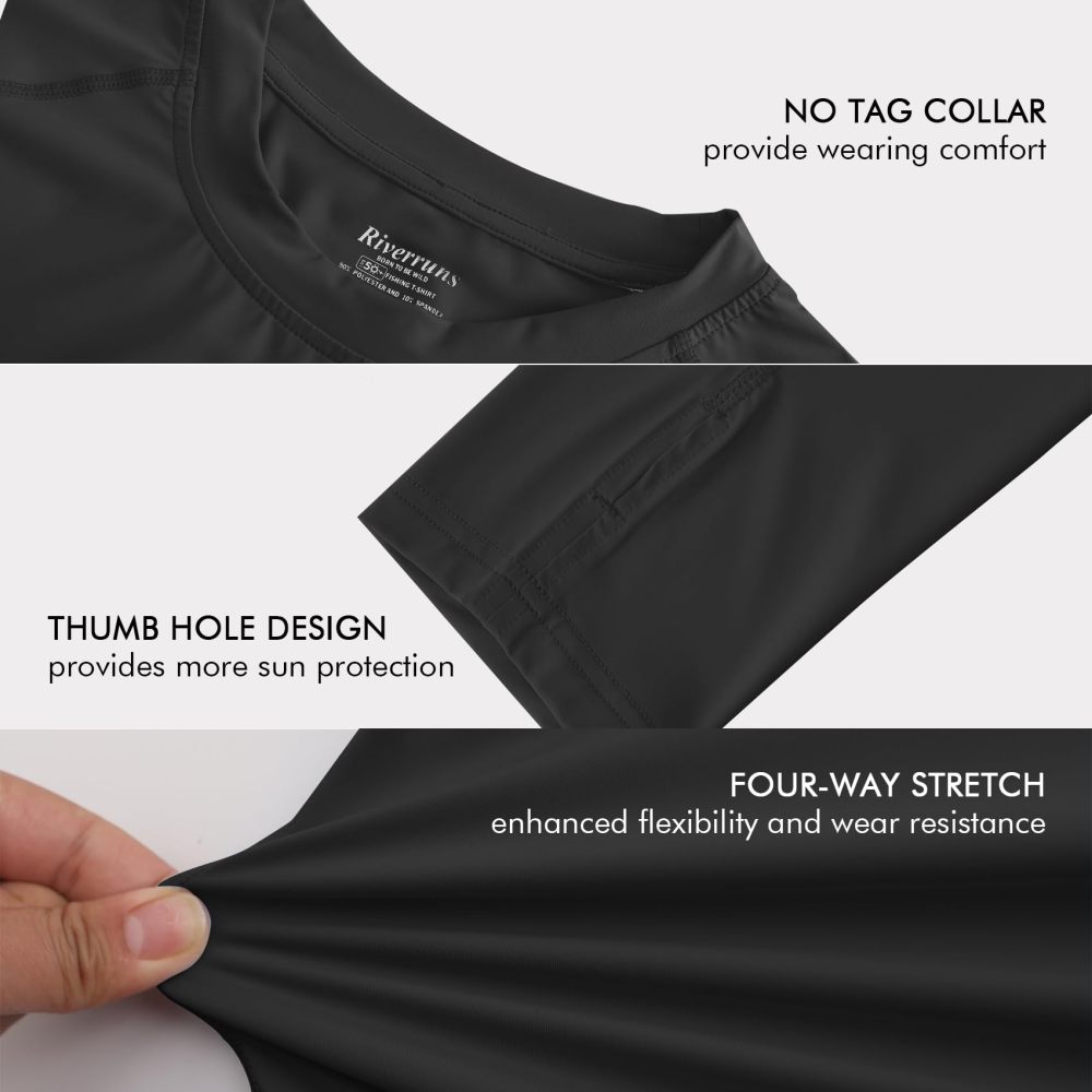 UPF 50+ Men's Long Sleeve Cooling Quick Dry Shirt Sun Breathable Shirt Thumbhole Shirts Rash Guard for Fishing Swim