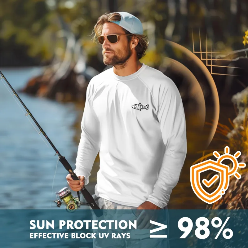 UPF 50+ Men's Long Sleeve Cooling Quick Dry Shirt Sun Breathable Shirt Thumbhole Shirts Rash Guard for Fishing Swim
