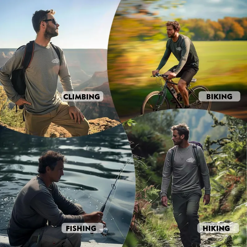 UPF 50+ Men's Long Sleeve Cooling Quick Dry Shirt Sun Breathable Shirt Thumbhole Shirts Rash Guard for Fishing Swim